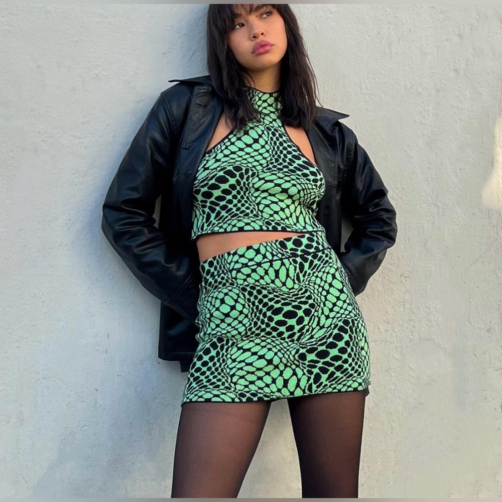 Motel Rocks Green and Black Patterned Skirt